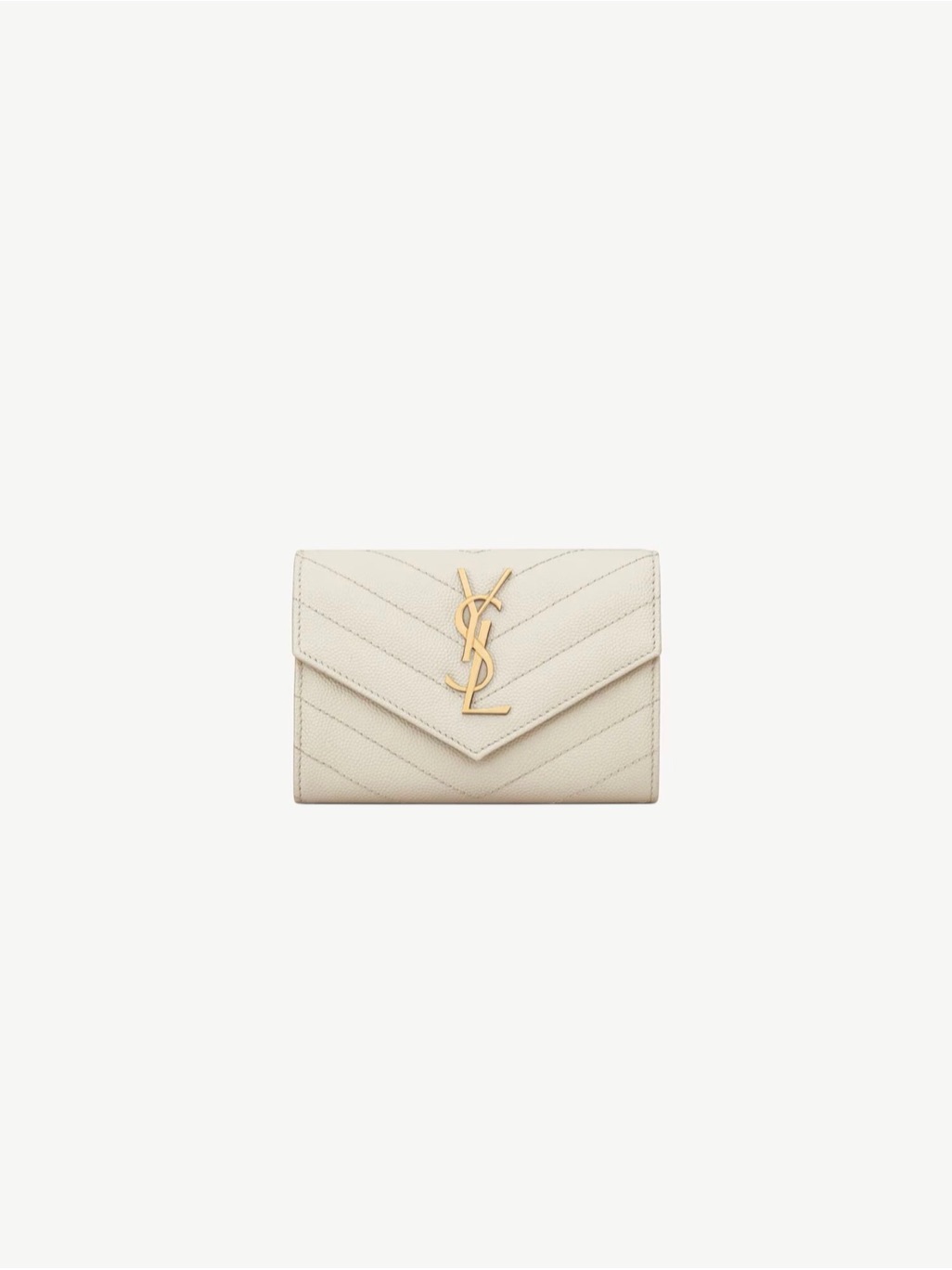 Saint Laurent Cream Cassandre Matelasse Small Envelope Wallet In Grain De Poudre